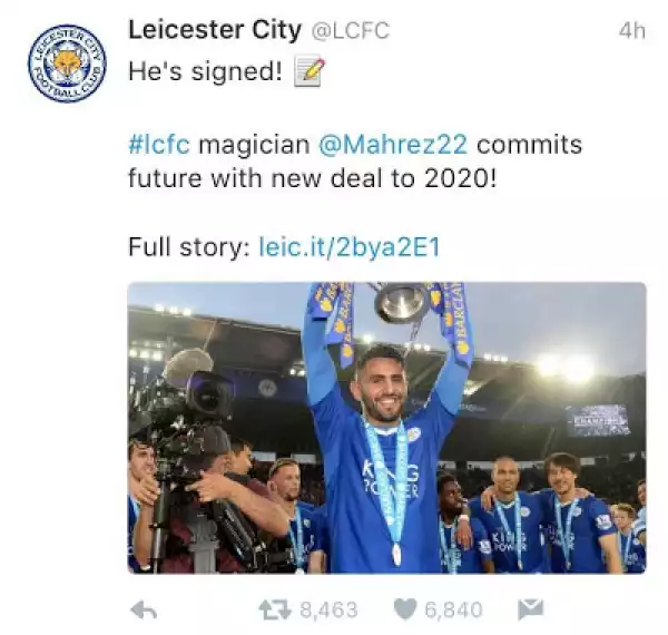 Leicester city Player of the season Riyad Mahrez signs new 4year contract with club